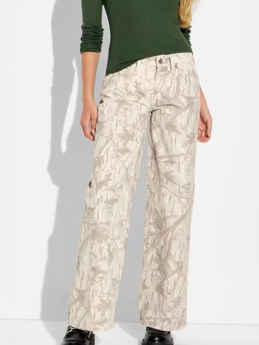 wild fable Cream Printed Straight-Leg Cargo Pants